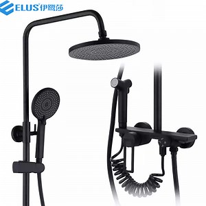 [Hot Item] New Design Elegant Bathroom System Four Function Black Shower Mixer Bath Tub Faucet Rain Shower Set Brass
