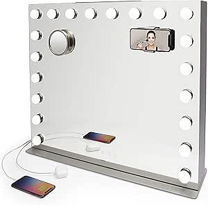 iHome Hollywood Studio Pro Luxury Oversized Vanity Stereo Speaker Systems with Bluetooth, Dual USB Charging and Removable 10x Detail Mirror