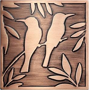 Handmade Copper Kitchen Backsplash Tiles - Birds - 7.87 x 7.87 Decorative Metal Tiles for Premium Wall Decor, Mural Artwork, and More