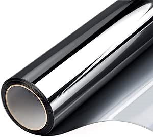 FILMGOO One Way Window Film Privacy Mirror Tint Glass Door Vinyl Stickers Paper Static Cling (17.5 Inch x 15.7 Feet, Black Silver)