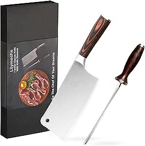 7-Inch Meat Cleaver - 7CR17MOV Stainless Steel Professional Butcher Knife, Ergonomic Pakkawood Handle with Knife Sharpener