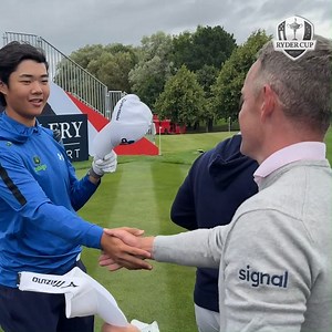 Two winners in Rome...🏆 Our Captain played nine holes with Junior Ryder Cup winner Kris Kim at The Belfry. | Ryder Cup Europe