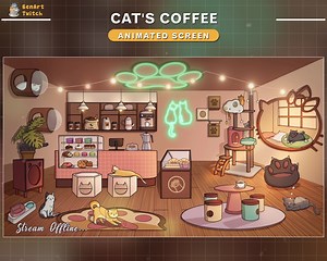 Animated Twitch Screens Cat's Coffee, Cute Cat's Room Stream Screens, Cat Twitch Overlay, Stream Starting Soon, BRB, Stream Ending - Etsy Canada