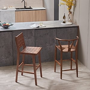 [Hot Item] Contemporary Restaurant Kitchen Cafe Chair Furniture Wood Leather Bar High Chair with Backrest