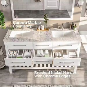 [Hot Item] Modern Double Sink Vanity Bathroom with Legs Marble Top Double Vanity Sink Bathroom Cabinets