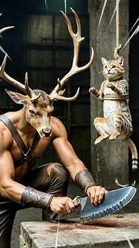 Deer Beats Cat But Dinosaur Arrives #viralcats #funnycat #animals #catvideos #shorts