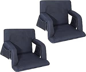 Stadium Seats, 5 Reclining Positions Bleacher Chairs with Padded Armrests, Side Pockets, Waterproof Thick Cushion, W/Zippered Back Holder & Shoulder Straps