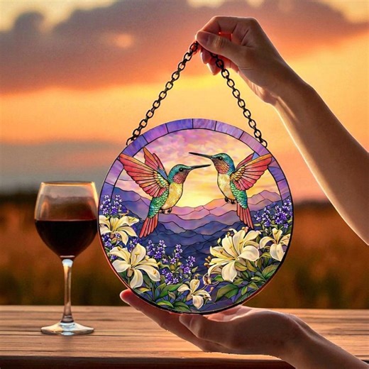 Hummingbird Stained Glass Suncatcher, Colorful Bird Window Hanging, Handmade Glass Art Gift for Mom, Grandma, Sympathy Gift - Etsy