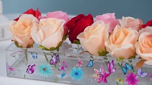 Acrylic Flower Vase Rectangular - Clear Long Floral Centerpiece - 16.1 Inches Rectangle Flowers Box with 16 Holes for Dining Table Weddings Home Decor Planter Holder