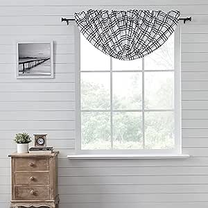 VHC Brands Sawyer Mill Plaid Balloon Valance, Black, 15x61