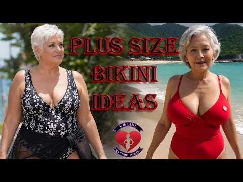 Older Women Over 60 Plus Size Bikini Swimsuit Outfit| Natural Older Woman | Mature Women