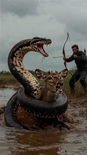 Giant Anaconda Attacks Deer 🐍🦌 | Hunter’s Rescue Attempt 🎯 #wildlife #rescue #shorts” #action