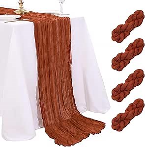 4 Packs 36x120 Inches Cheesecloth Table Runner Rust Gauze Table Runner Bulk for Harvest Thanksgiving Party Table Decorations