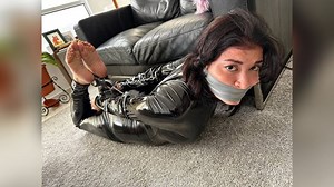 Selftaped in PVC: Handcuffs Hogtie & Latex Catsuit | Clips4sale