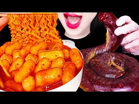 ASMR CHEESY SPICY RICE CAKE NOODLES 치즈 떡볶이 통순대 먹방 MUKBANG, EATING