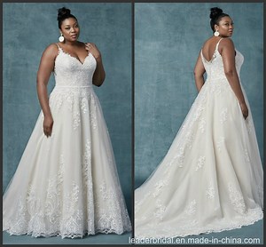 [Hot Item] Plus Size Bridal Gowns A-Line Tulle Custom Spaghetti Lace Wedding Dress M9030