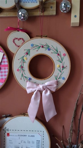 Make a wreath with me using 2 embroidery hoops 🌸 #embroidery #broderie #embroiderydesign
