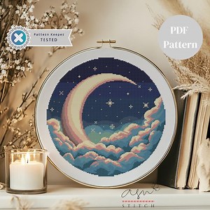 Moon Cross Stitch Pattern, Crescent Moon Cross Stitch Pattern, Cross Stitch Crescent Moon Pattern, Easy Cross Stitch Pattern - Etsy
