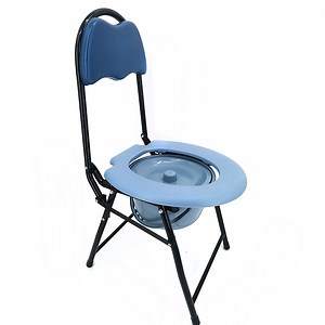 [Hot Item] Folding Steel Commode Chair, with High Backrest, Round Bucket