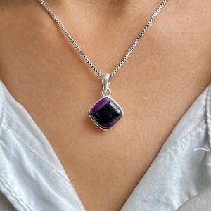 Sugilite Pendant / 925 Sterling Silver Pendant / Healing Gemstone / Gifts for Her / Sugilite Jewelry / Cushion / Statement Sugilite Pendant - Etsy