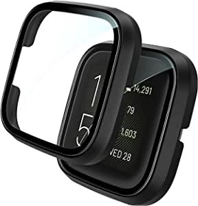 TOCOL 2 Pack Case Compatible with Fitbit Versa 2 Watch with Built-in Tempered Glass Screen Protector, All-Around Ultra-Thin Bumper Full Cover Hard PC Protective Clear Case for Fitbit Versa 2