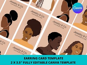 Earring Display Card Canva Template, Editable Canva Template, Earring Card, Jewelry Display, Black Girl Portraits, Black Female Illustration - Etsy Canada