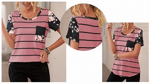 Watch Women's Crewneck Pocket Short Sleeve Shirt Tops - C Color on Amazon Live