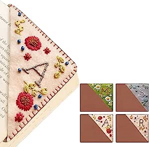 Personalized Hand Embroidered Corner Bookmark, 26 Letters Felt Triangle Corner Page Bookmark Handmade Stitched Book Marker Bookmarks for Book Lovers Meaningful Gift (Fall, A)
