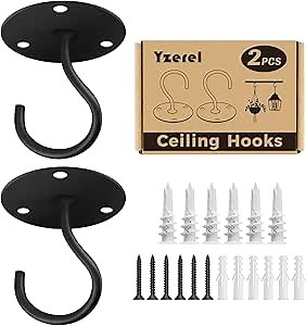 Ceiling Hooks for Hanging Plants - Metal Plant Bracket Iron Wall Mount Lanterns Hangers for Hanging Bird Feeders, Lanterns, Wind Chimes, Planters, Outdoor Decoration Hooks (Black)