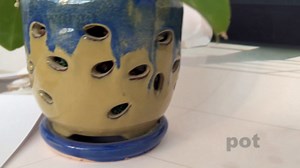 Large 6inch Ceramic Orchid pots with Holes, Flower Pot with Saucer for Indoor Plants Home Decorative, Round Planter (Blue+Light Brown)