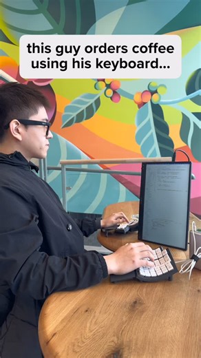 Leon Si on Instagram: "now he just needs a way to drink it without lifting his hands from his keyboard 🤔 #tech #developer #programming #dev #cs #coffee #keyboard #code"