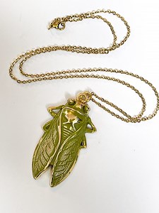 Green Patina Cicada Necklace: Gold Bug Insect Jewelry, 24" Chain - Etsy