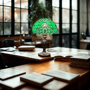 Green Tiffany-style Stained Glass Lamp – Vintage Dome Shade With Antique Bronze Base - Etsy Australia