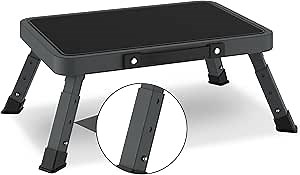 Folding Step Stool for Adults Kids with Non-Slip Platform, Height-Adjustable Sturdy Metal Stepping Stool, Bed Steps for High Beds,Collapsible Foot Step Stool for Bathroom Bedroom Kitchen RVs,Dark Gray