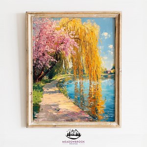Printable Early Spring River Walk Art - Oil Painting of Riverside Path, Tranquil Landscape, Rustic Wall Decor, Springtime Beauty 1195 - Etsy