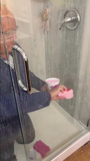 My grandpa’s shower door has not been cleaned in over 3 years😱#showercleaning #bathroomcleaning