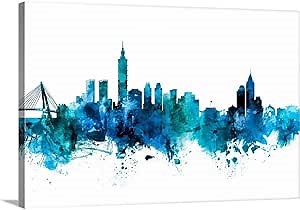 CANVAS ON DEMAND Taipei Taiwan Skyline Canvas Wall Art Print by Michael Tompsett, Home Decor, Landscape, Artwork,18" x12in