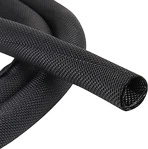 Black Braided Cable Management Sleeves Wire Loom Tubing Cord Protector Self-Wrapping (1/2"-20Feet)