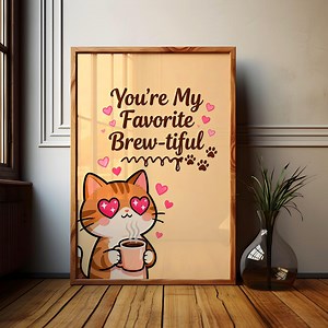Art mural café drôle de chat Kawaii, décoration dopamine, citation drôle cadeau imprimable Valentine Cafe - Etsy France