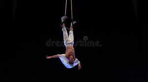 Muscular Male Air Circus Artist Performances with Dance Trapeze Stock Video - Video of arts, dance: 254311513