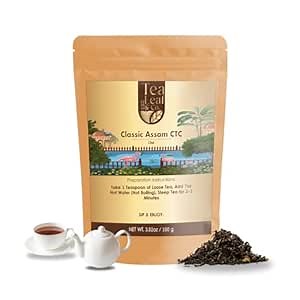 Tealeaf & Co. Classic Assam CTC Chai - 100% Pure Loose Leaf Black Tea - Low Caffeine Premium Tea - Upto 50 Servings (3.52oz/100gm)