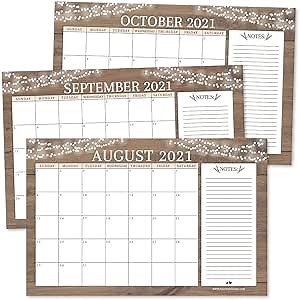 Rustic 2021-2022 Desk Calendar, Large Monthly Wall Planner, 18 Month Academic Desktop Calendar or Fridge Planning Blotter Pad, Wood Style Notes Section for Teachers, Family or Business Office 11x17"