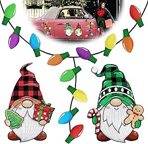 Christmas Reflective Car Magnet Decorations - 20PCS Light Bulb Refrigerator Magnets Decoration Magnetic Christmas Gnome for Xmas Holiday Decor