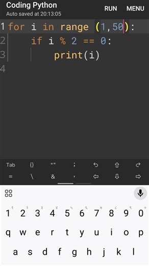 1️⃣ Python For Loop Trick 🔥 | Print Even Numbers (1–50) #forloop #coding