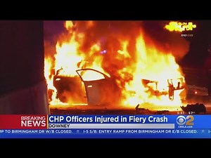 3 CHP officers hurt in fiery wreck on 105 freeway in Downey
