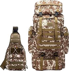 JUMAHE 80L 2-Pack Hiking Backpack for Men with Sling Tactical Backpack - Rucksack Molle Military Tactical Waterproof Lightweight Camping Backpack 3 Day Assault Pack for Travel, Climbing, Backpacking