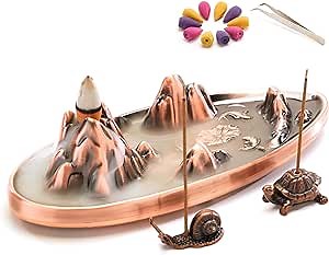 wellsee Incense Burner - Backflow Insence Stick Holder Waterfall with Cones & Tweezers,Incense Fountain for Woman