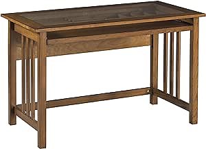 OSP Home Furnishings Mission Computer Desk in Oak with Glass Desk Top