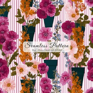 Hot Pink Flower Pots Stripe Bright Summer Seamless Repeat JPG - Etsy Canada