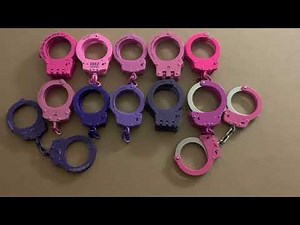 Pink and purple handcuffs collection.